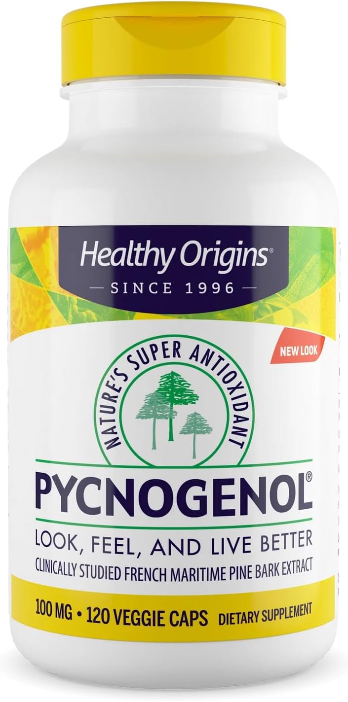 Healthy Origins Pycnogenol 100 mg, Capsules - 100% Clinically Studied French Maritime Pine Bark Extract - Supports Healthy Heart, Joint Health & Skin Elasticity
