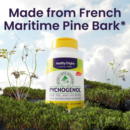 Healthy Origins Pycnogenol 100 mg, Capsules - 100% Clinically Studied French Maritime Pine Bark Extract - Supports Healthy Heart, Joint Health & Skin Elasticity