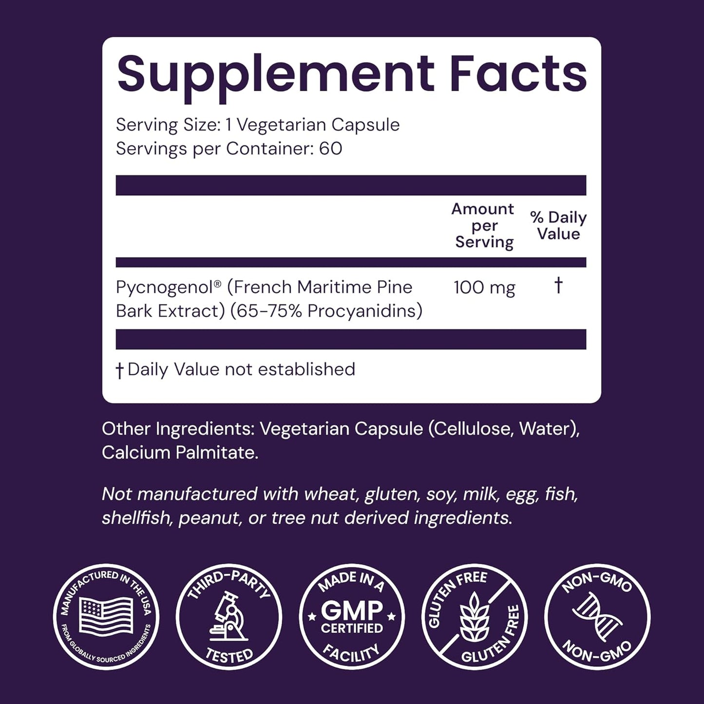 Healthy Origins Pycnogenol 100 mg, Capsules - 100% Clinically Studied French Maritime Pine Bark Extract - Supports Healthy Heart, Joint Health & Skin Elasticity
