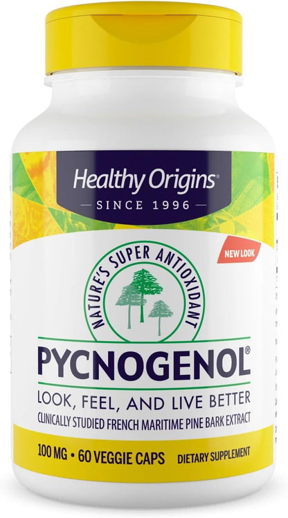 Healthy Origins Pycnogenol 100 mg, Capsules - 100% Clinically Studied French Maritime Pine Bark Extract - Supports Healthy Heart, Joint Health & Skin Elasticity